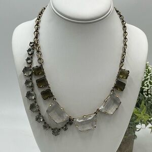 J. Crew Vintage Chunky Asymmetric Clear Gray‎ Glass Rhinestone Drape Necklace